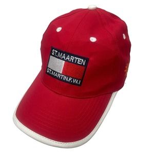 St Maarten Hat Cap Red White ST Martin FWI Strapback Adjustable Embroidered